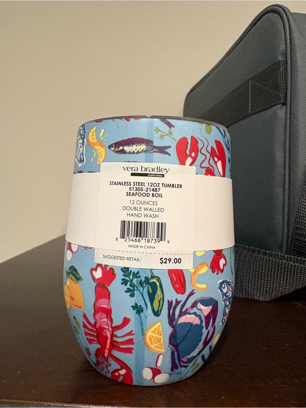 Vera Bradley Blue Seafood Print Stainless Steel Wine Tumbler - Picture 2 of 3